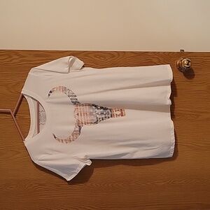 White Graphic T-Shirt with Bull Design